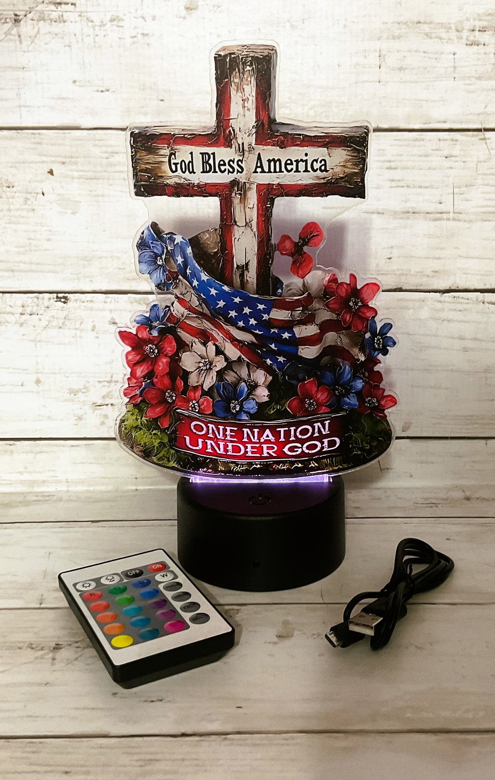 TM Patriotic Decor - Acrylic One Nation Under God God Bless Cross