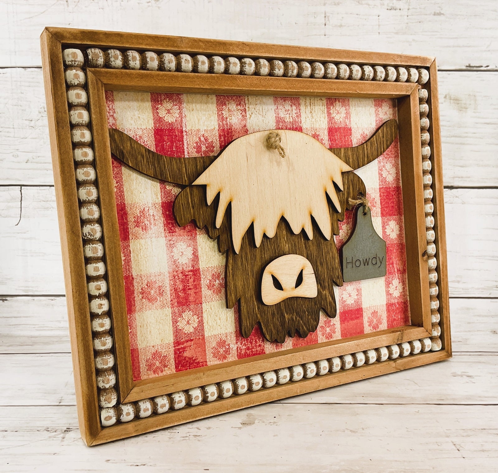 AGD Fall Decor - Western Howdy Highland Cow Head Easel-back Sign