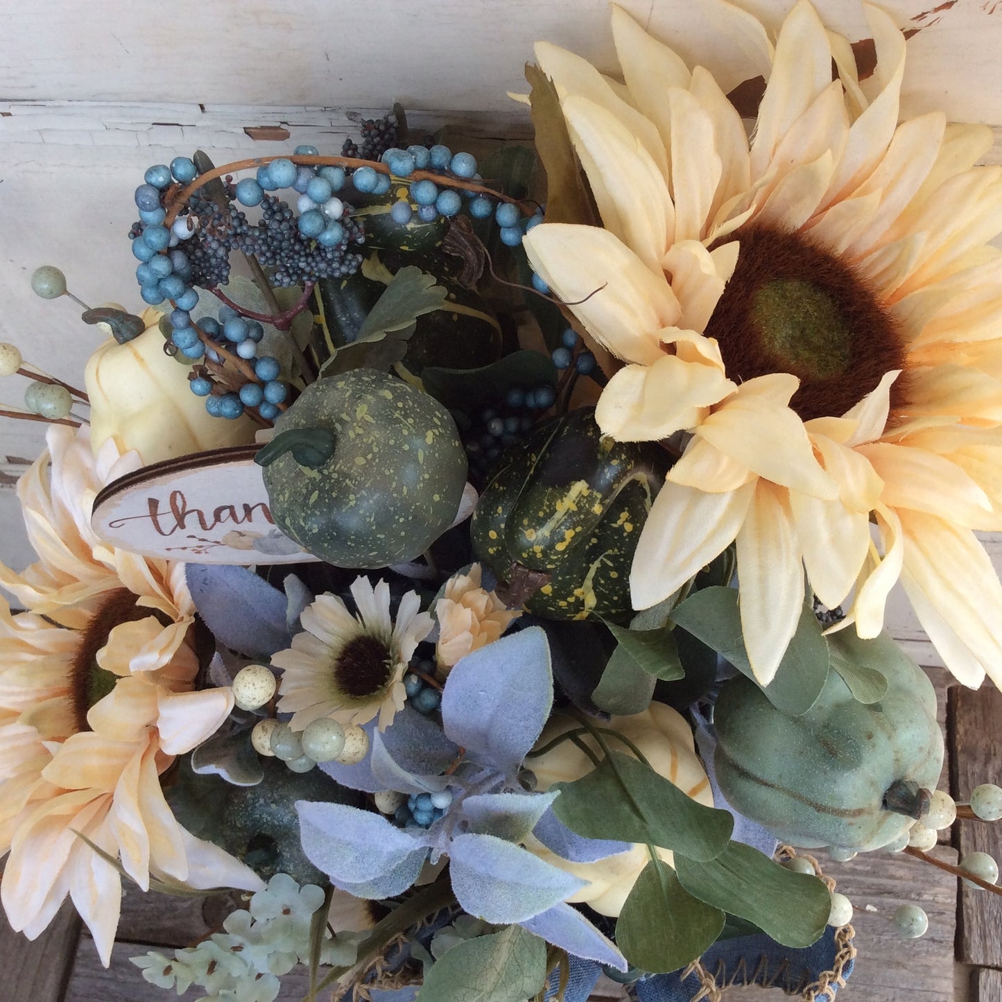 AGD Fall Decor - Thankful Tall Floral Galvanized Metal Centerpiece