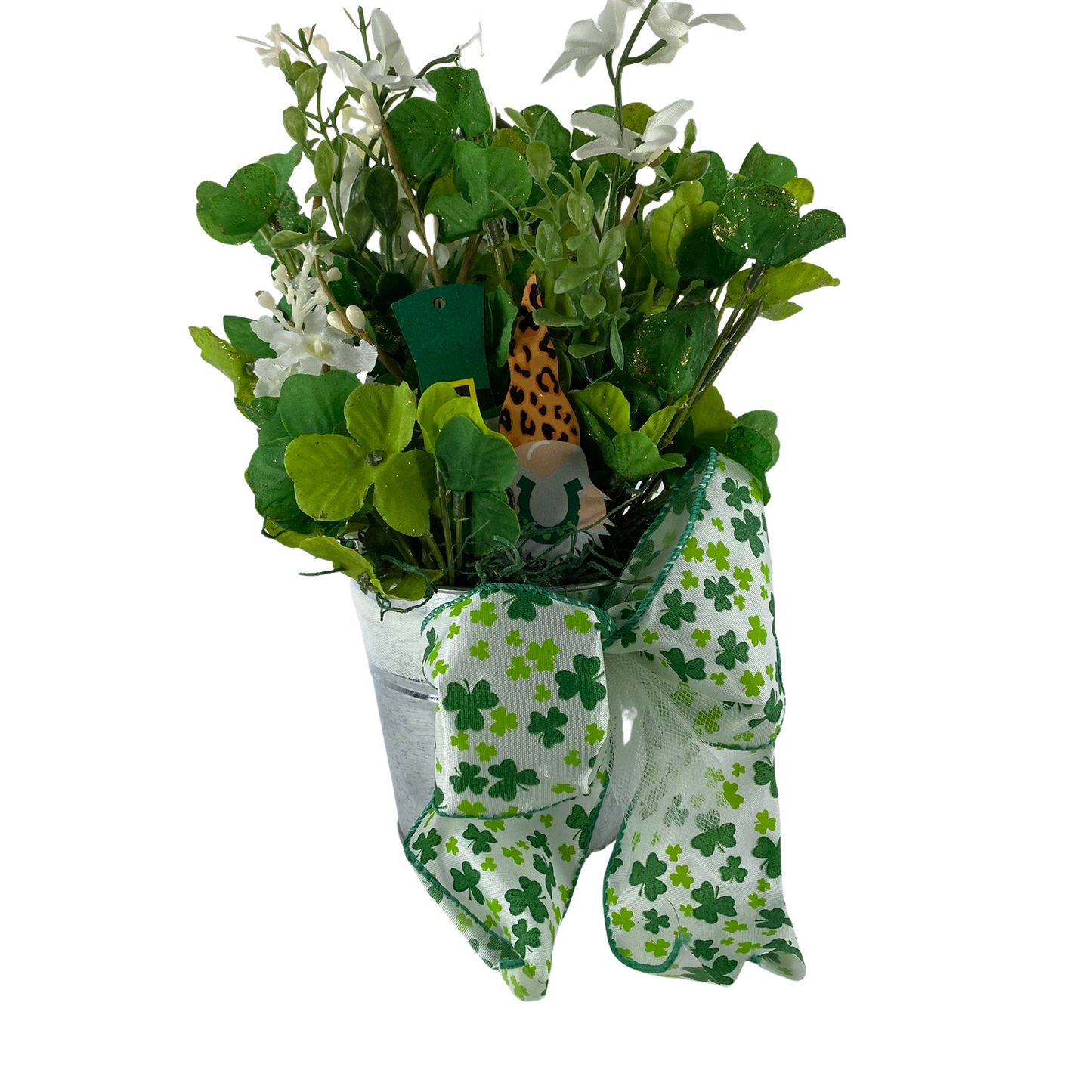 AGD St Patrick's Decor – Gnomes Shamrock Floral Small Centerpiece