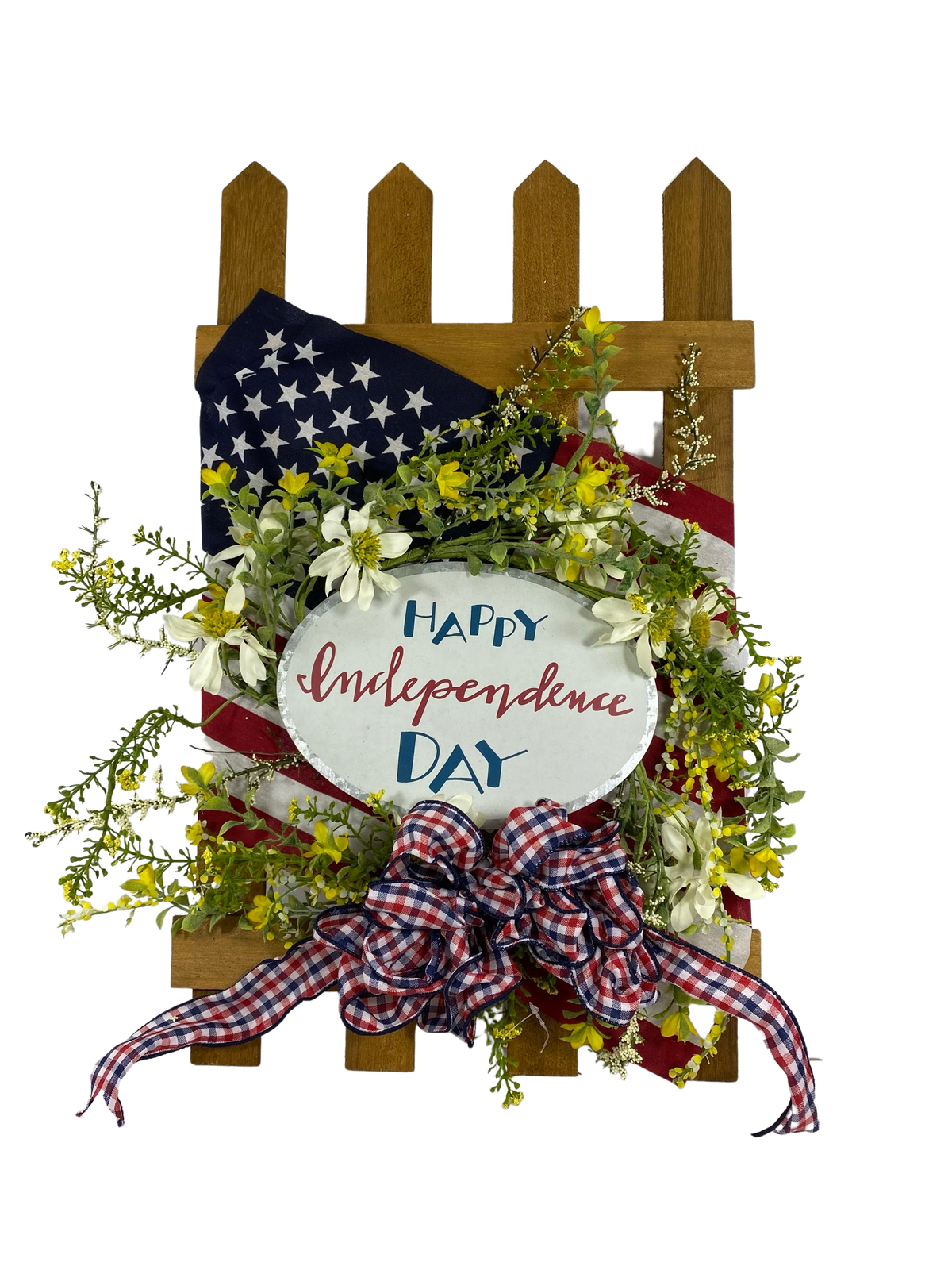 AGD Patriotic Decor - Happy Independence American Flag Fence Wreath