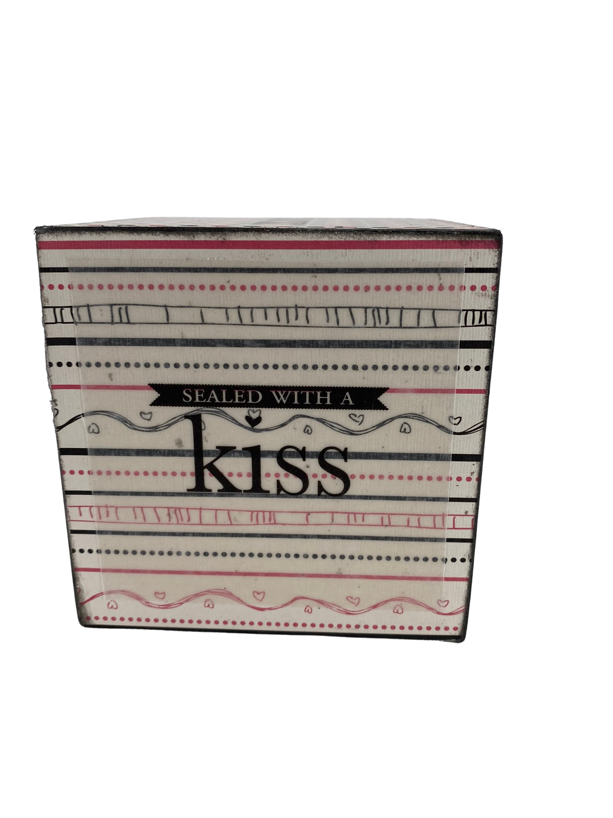 AGD Valentines Decor -  Pink White Black Love Sayings Wood Block