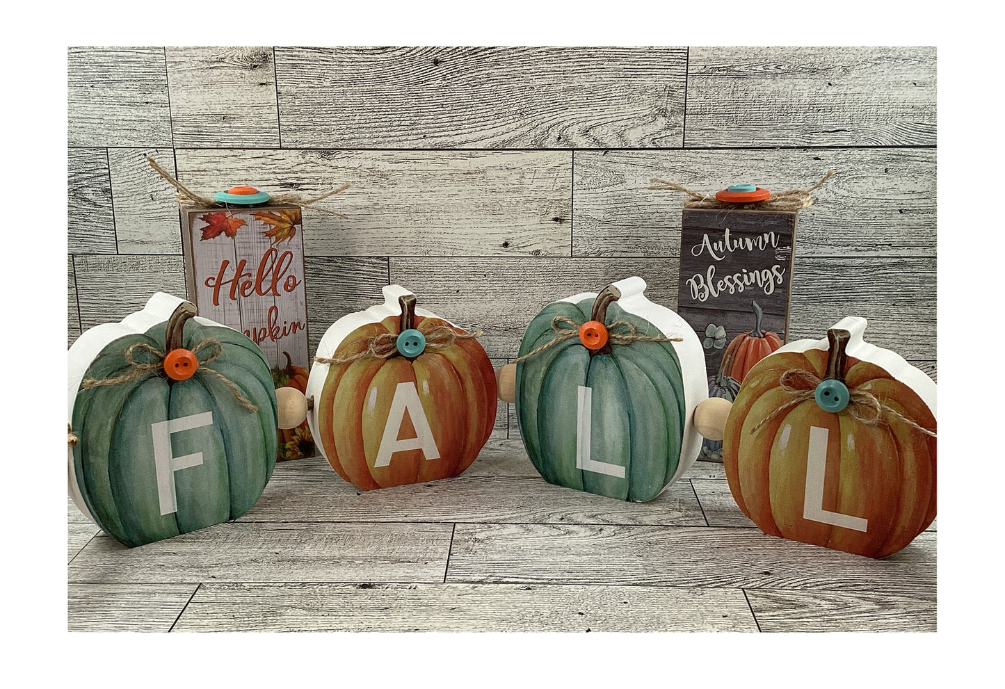 AGD Fall Decor - Chunky Wood Fall Pumpkins Hello Autumn 3pc