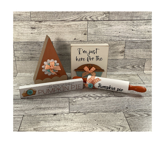 AGD Fall Decor - Pumpkin Pie Slice Rolling Pin 3D Sign 4pc Set