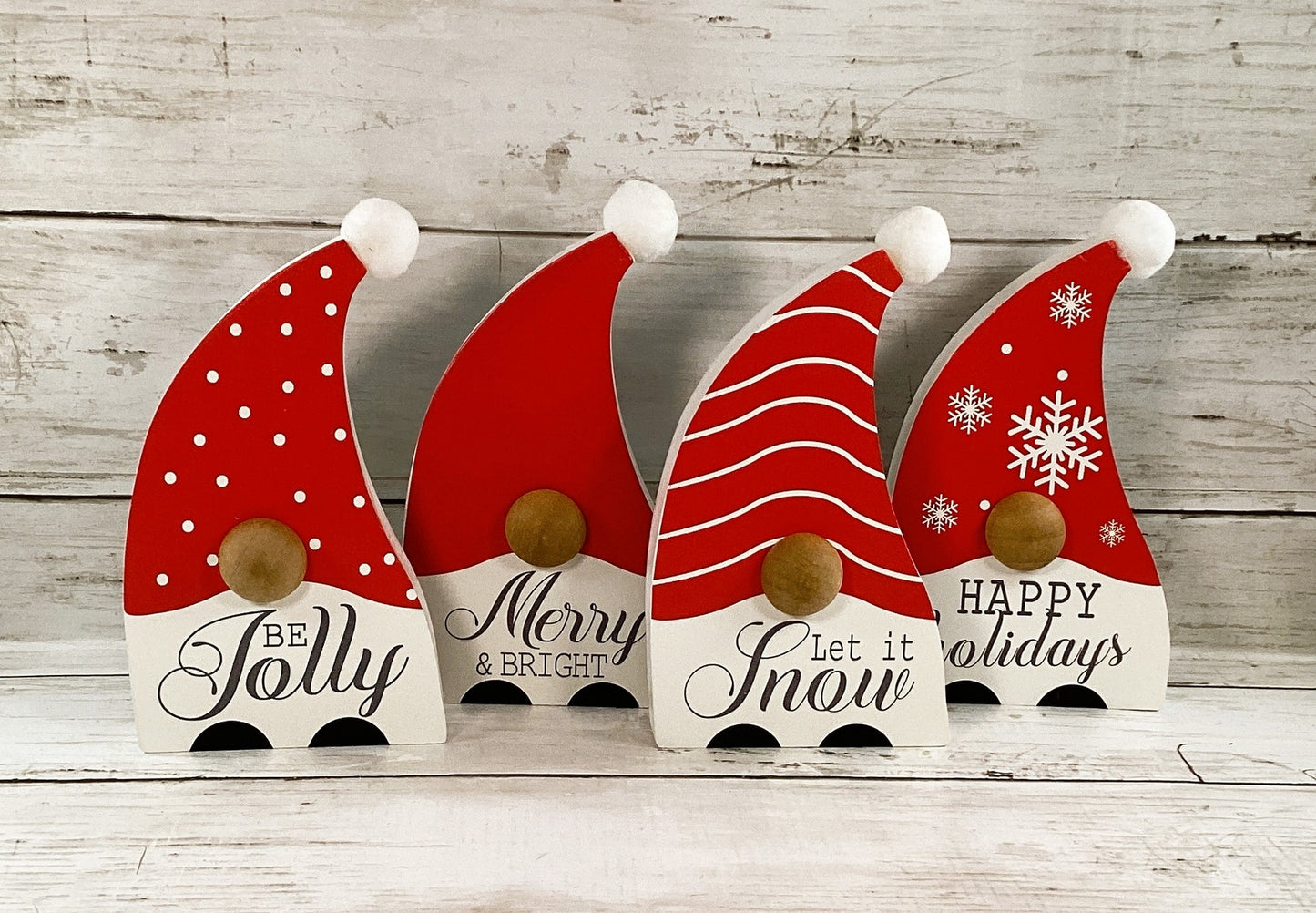 Youngs Christmas Decor -Holiday Themed Chunky Wood Gnomes 4pc Set