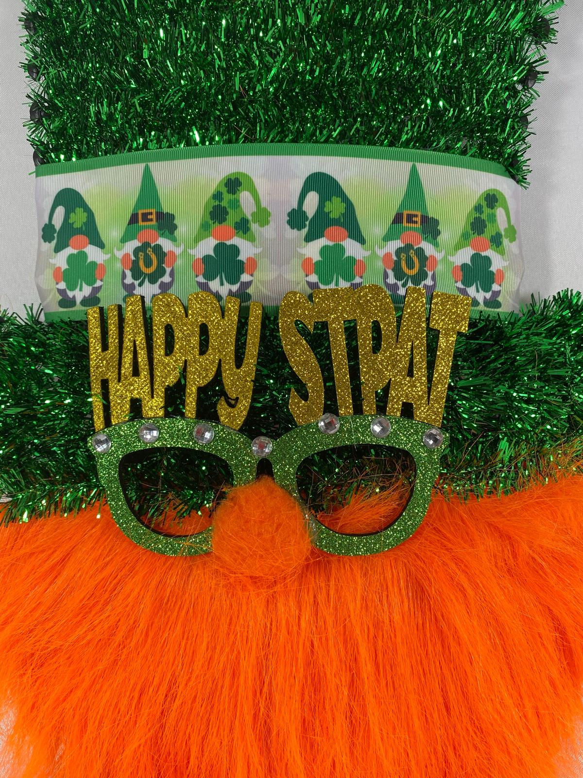 AGD St Patrick Decor - Large Tinsel Leprechaun Bearded Gnome Wreath