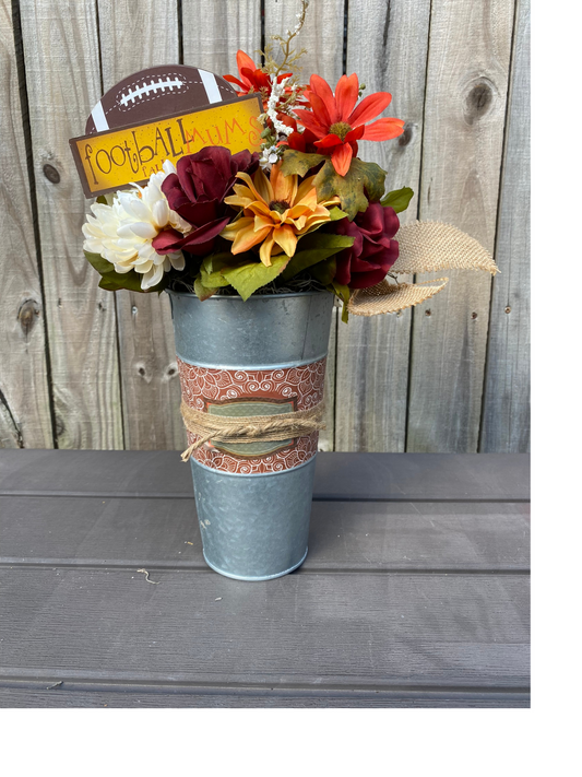 AGD Fall Decor  – Football Mums Galvanized Metal Floral Centerpiece