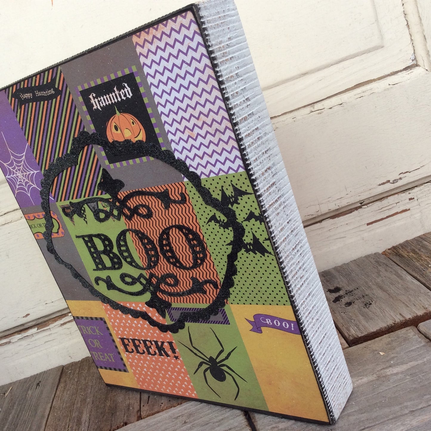 AGD Halloween Decor - BOO Patchwork Box Sign