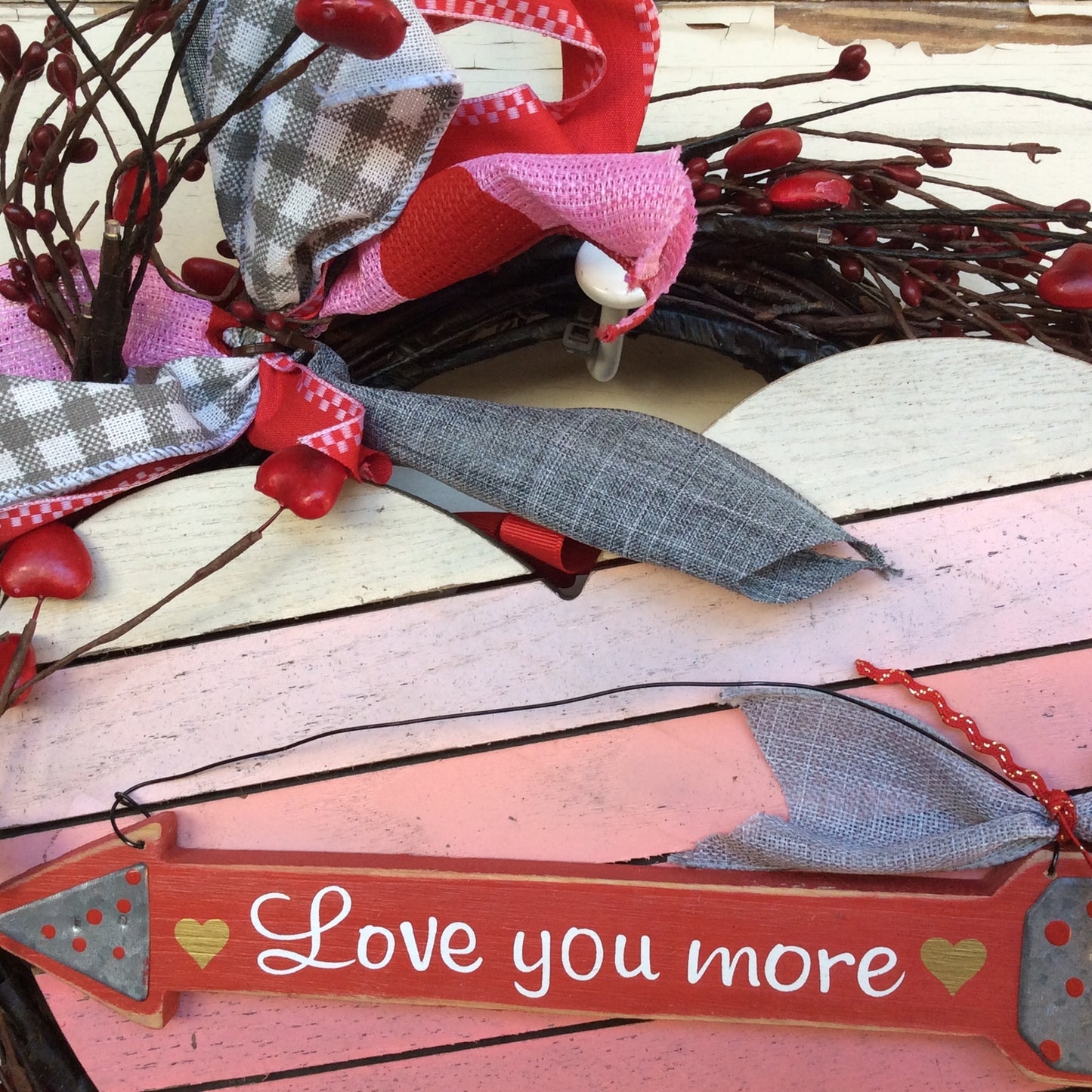 AGD Valentines Decor - Red Pipberry Arrow Love You More Lighted Wreath