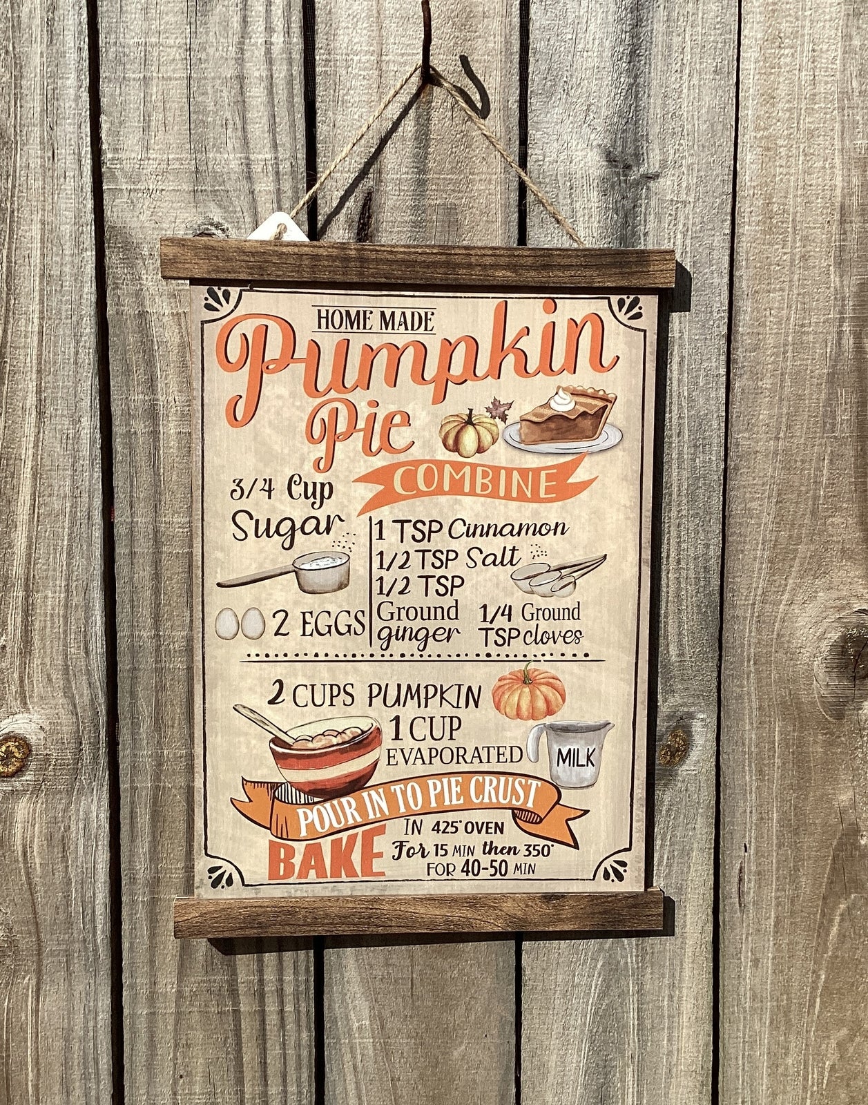 HL Fall Decor -  Home Made Pumpkin Pie Recipe Kitchen Sign