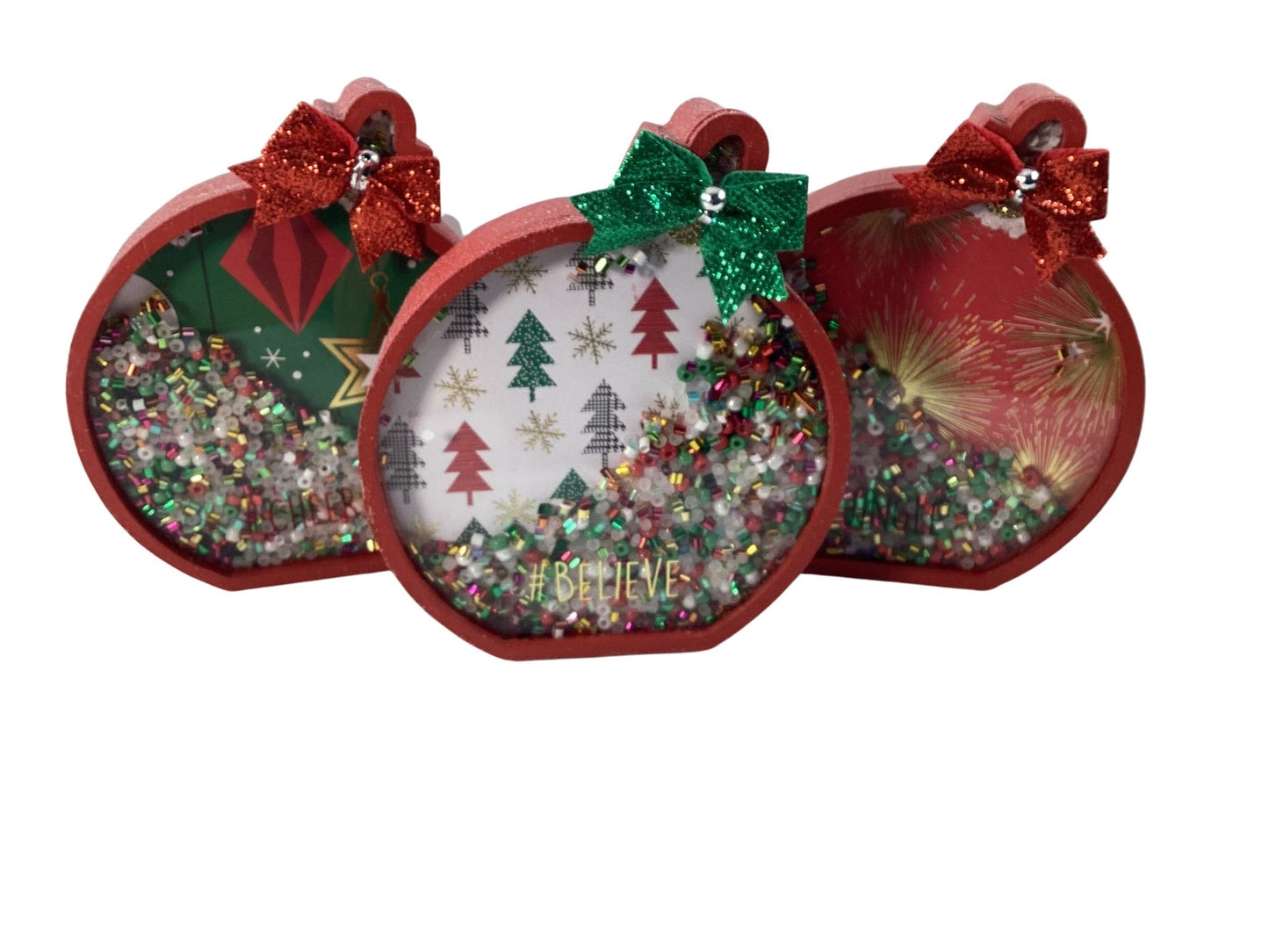 Christmas Decor - Ornament Bulbs Chunky Wood Shaker Sitters 3pc Set