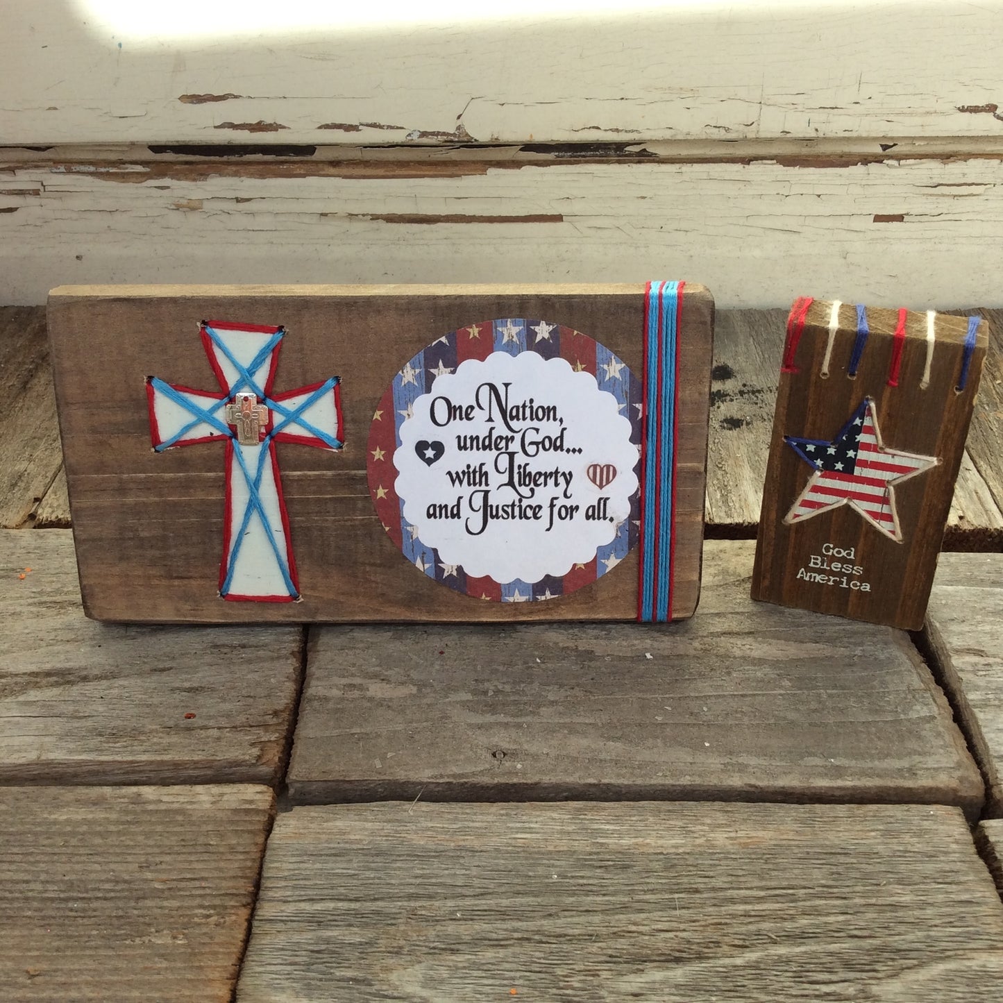 AGD Patriotic Decor - One Nation Under God Bless Cross Display