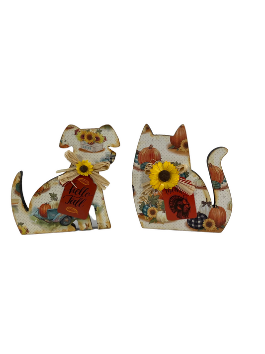 AGD Fall Decor - Hello Fall Thankful Cat Dog 2pc Set