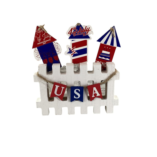 AGD Patriotic Decor - Chunky Wood USA Fireworks Fence Sitter