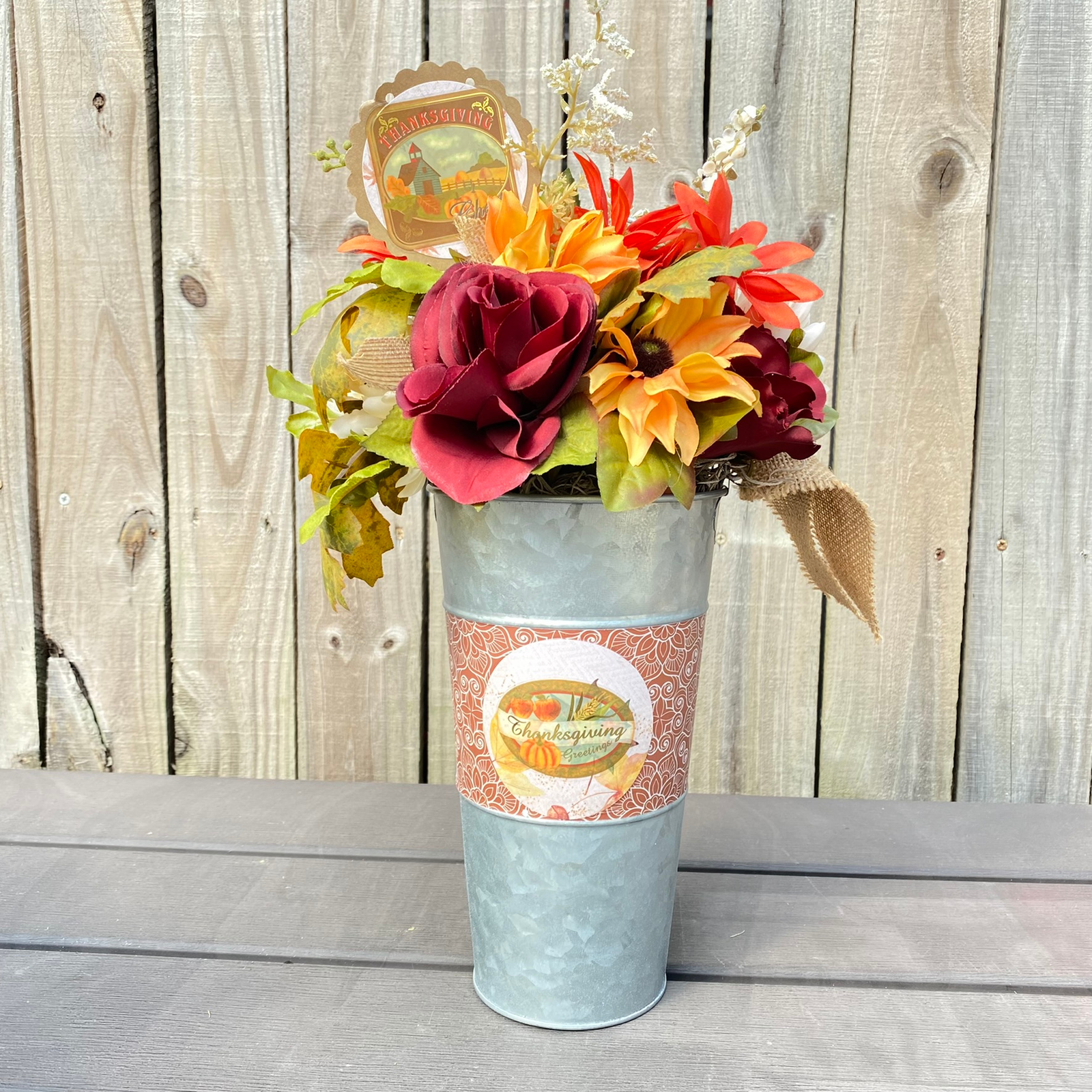 AGD Fall Decor  – Thanksgiving Galvanized Metal Floral Centerpiece