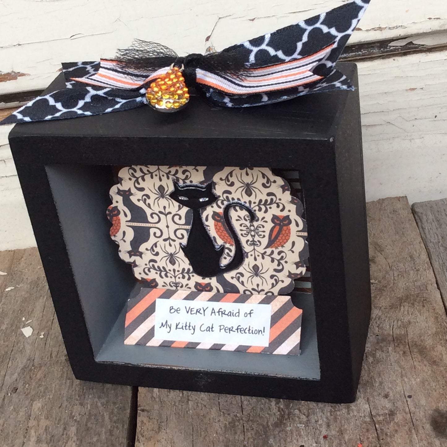 AGD Halloween Decor - Candy Corn Calico Wishes Box Sign