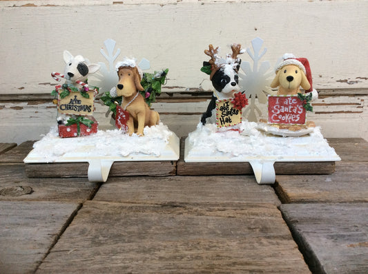 AGD Christmas Decor – Resin Naughty Puppy Dog Stocking Holder 2pc Set