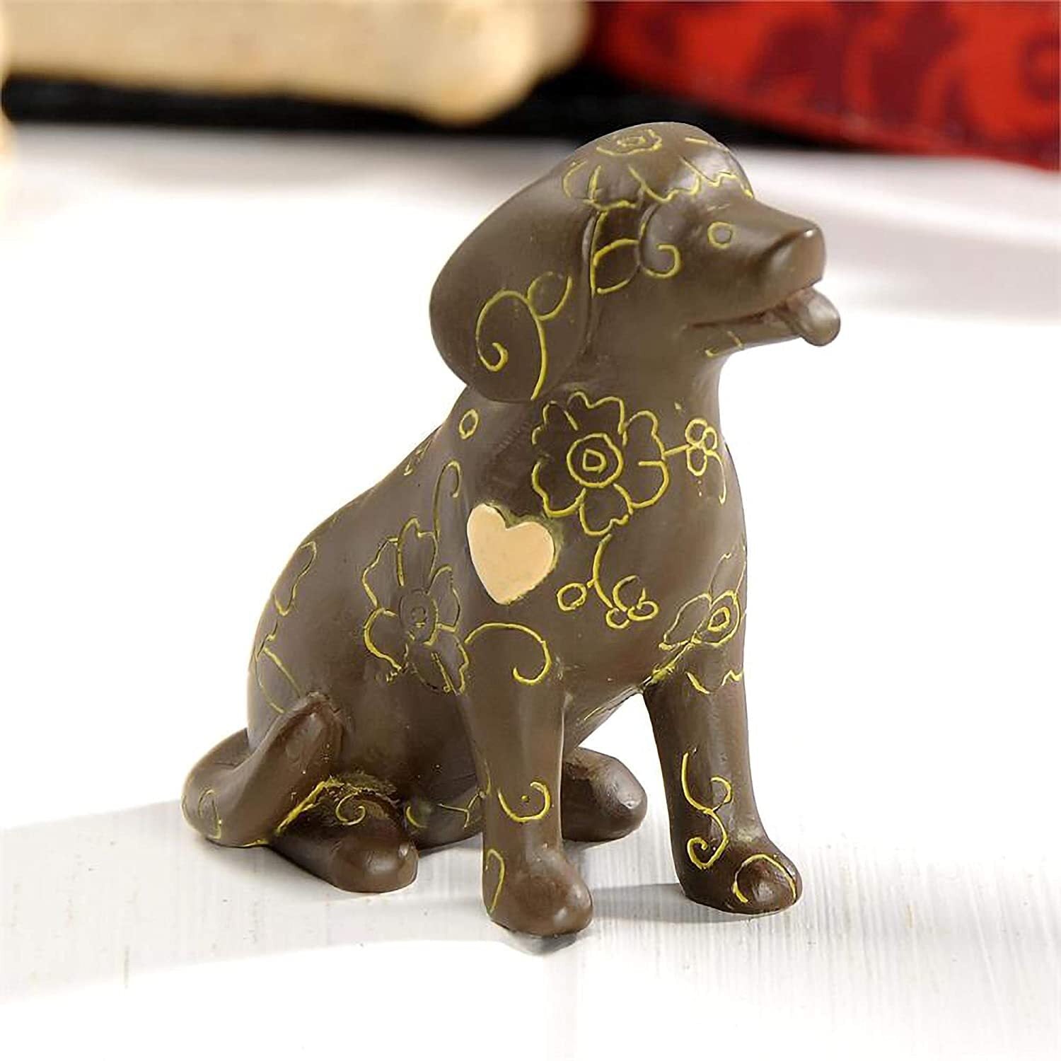 Blossom Bucket Pet Decor - Resin Dog with Heart Figurine