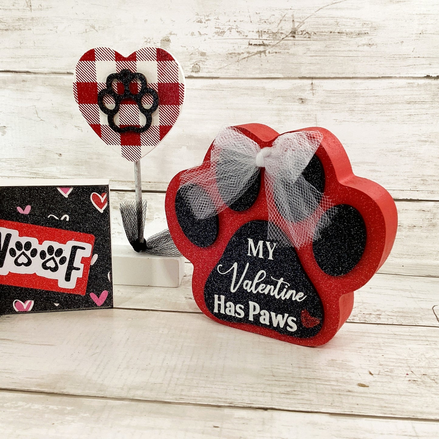 AGD Valentines Decor - Puppy Dog Paws Woof Heart Tier Tray 3pc