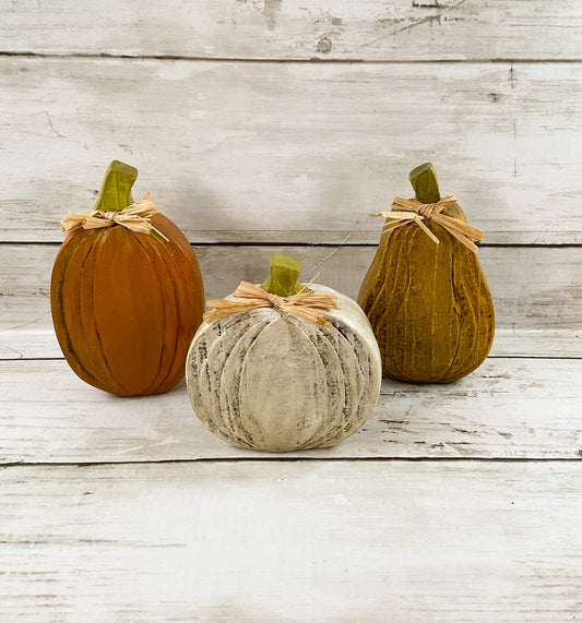 Fall Decor - Resin Orange White Yellow Farmhouse Pumpkins 3pc