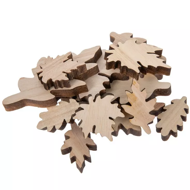 HL Fall Craft Supply - Natural Wood Unfinished Wood Leaf Leaves 12pc