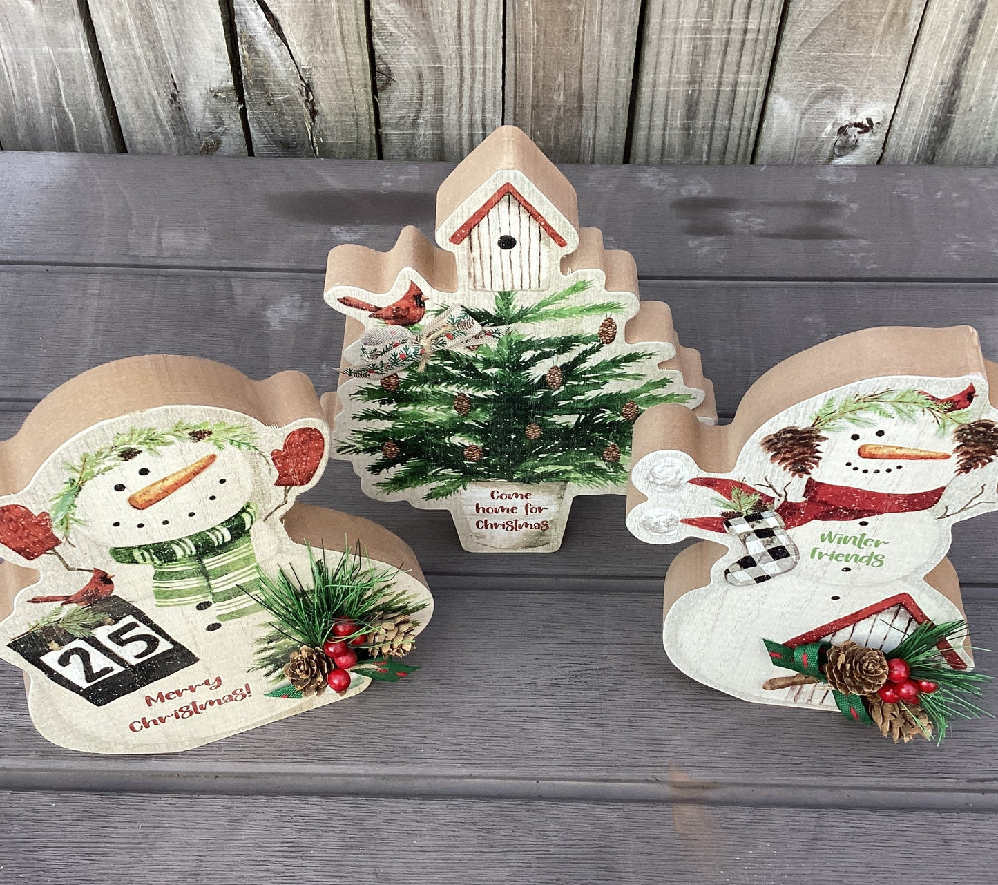 AGD Christmas Decor - Snowmen Cardinal on Sled Mantle Centerpiece 24inch