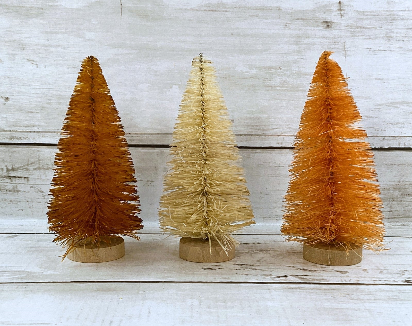 PBK Fall Decor - Small Muted Orange Rust Tan Sisal Bottlebrush Trees 3pc