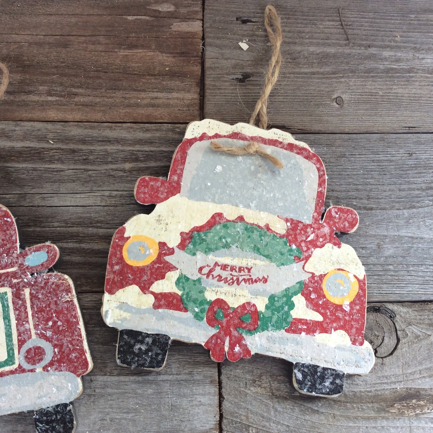 AGD Christmas Decor - Merry And Joy Red Truck Ornaments 2pc Set