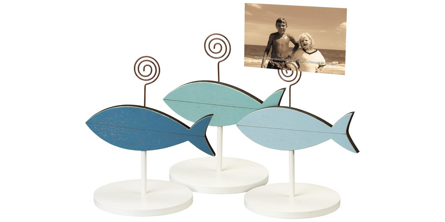 PBK Summer Decor - Slat Fish Beach Photo Block Holder 3pc Set