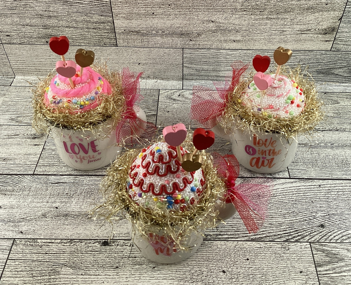 AGD Valentines Decor - Small Ceramic Espresso Cupcake Mugs 3pc Set