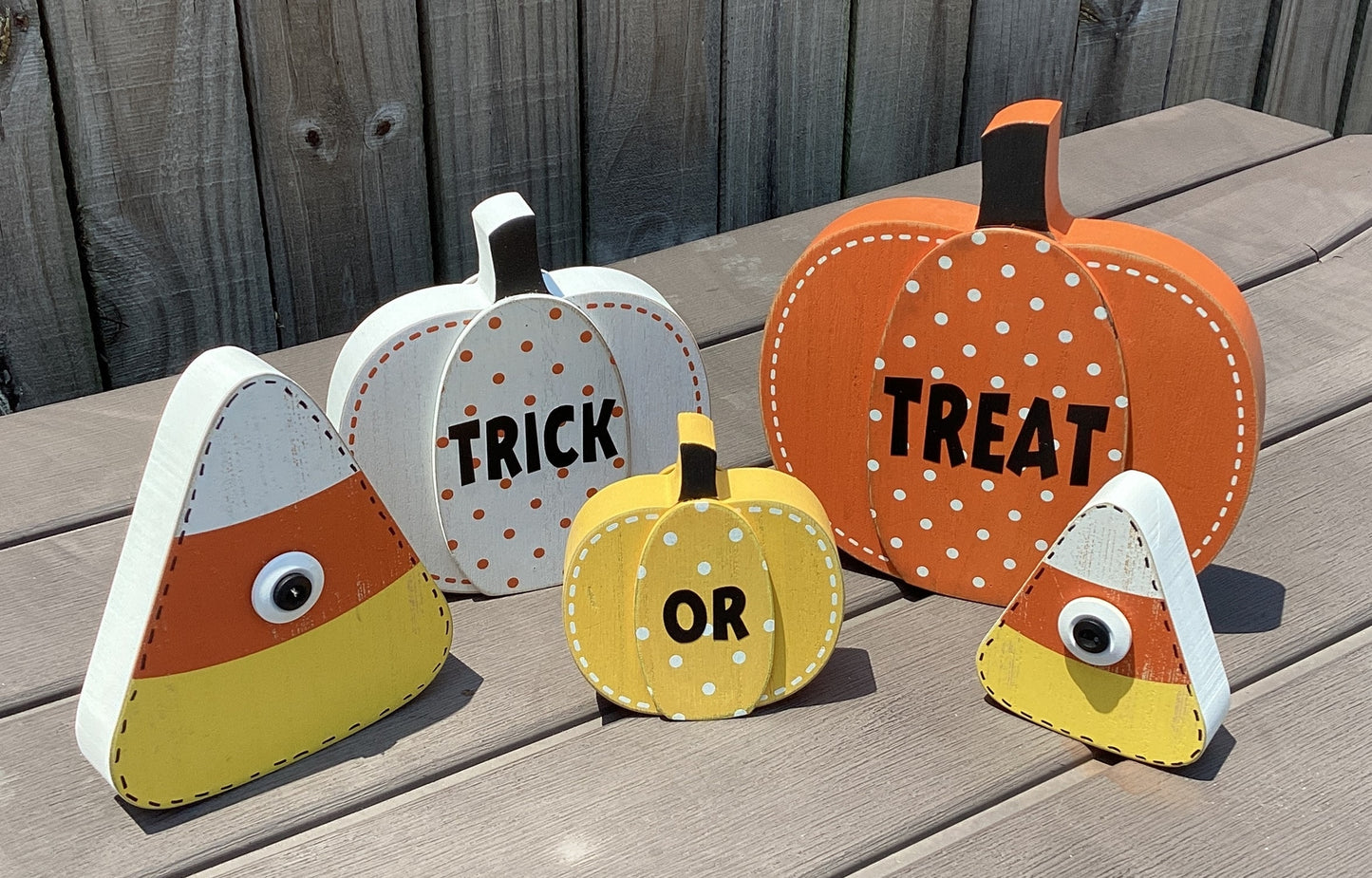 AGD Fall Decor - Sweet Candy Corn Trick Treat Chunky Pumpkins 5pc Set