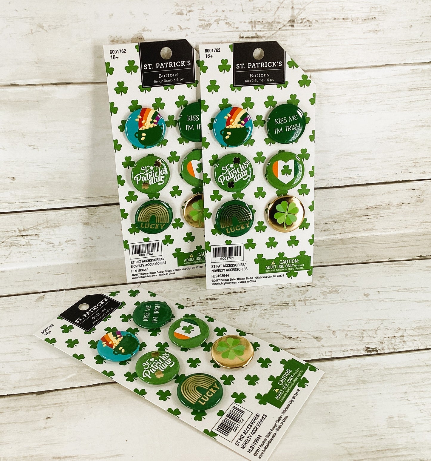 HL Craft Supply - St Patrick Irish Shamrock Label Buttons 3 sets