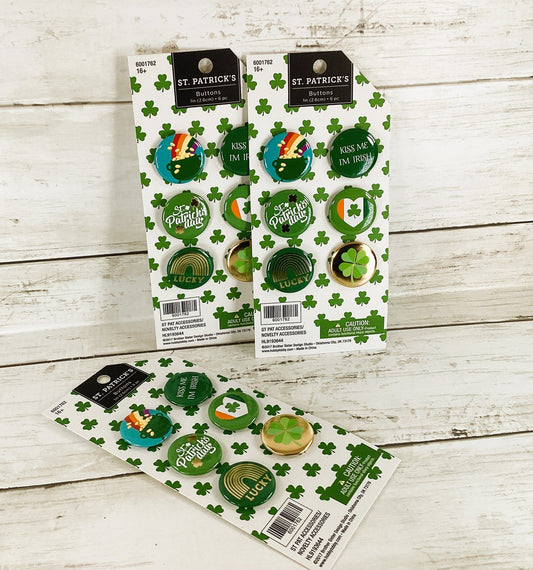 HL Craft Supply - St Patrick Irish Shamrock Label Buttons 3 sets