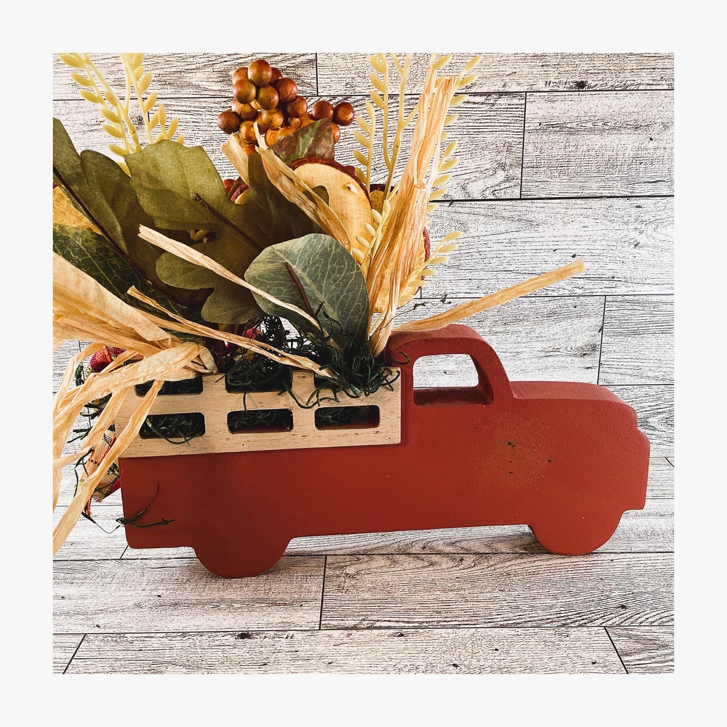 AGD Fall Decor - Chunky Wood Truck Dried Apple Floral Display