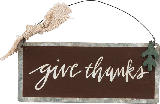 PBK Fall Decor - Med Tin Ornament Sign Give Thanks #23909