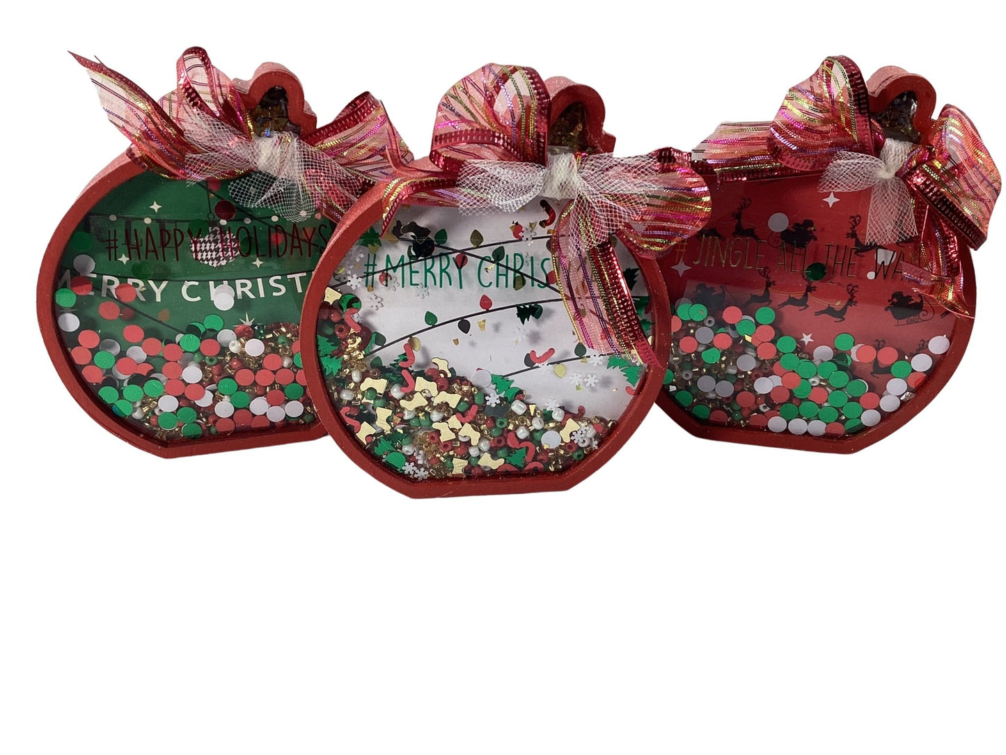 Christmas Decor - Ornament Bulbs Chunky Wood Shaker Sitters 3pc Set