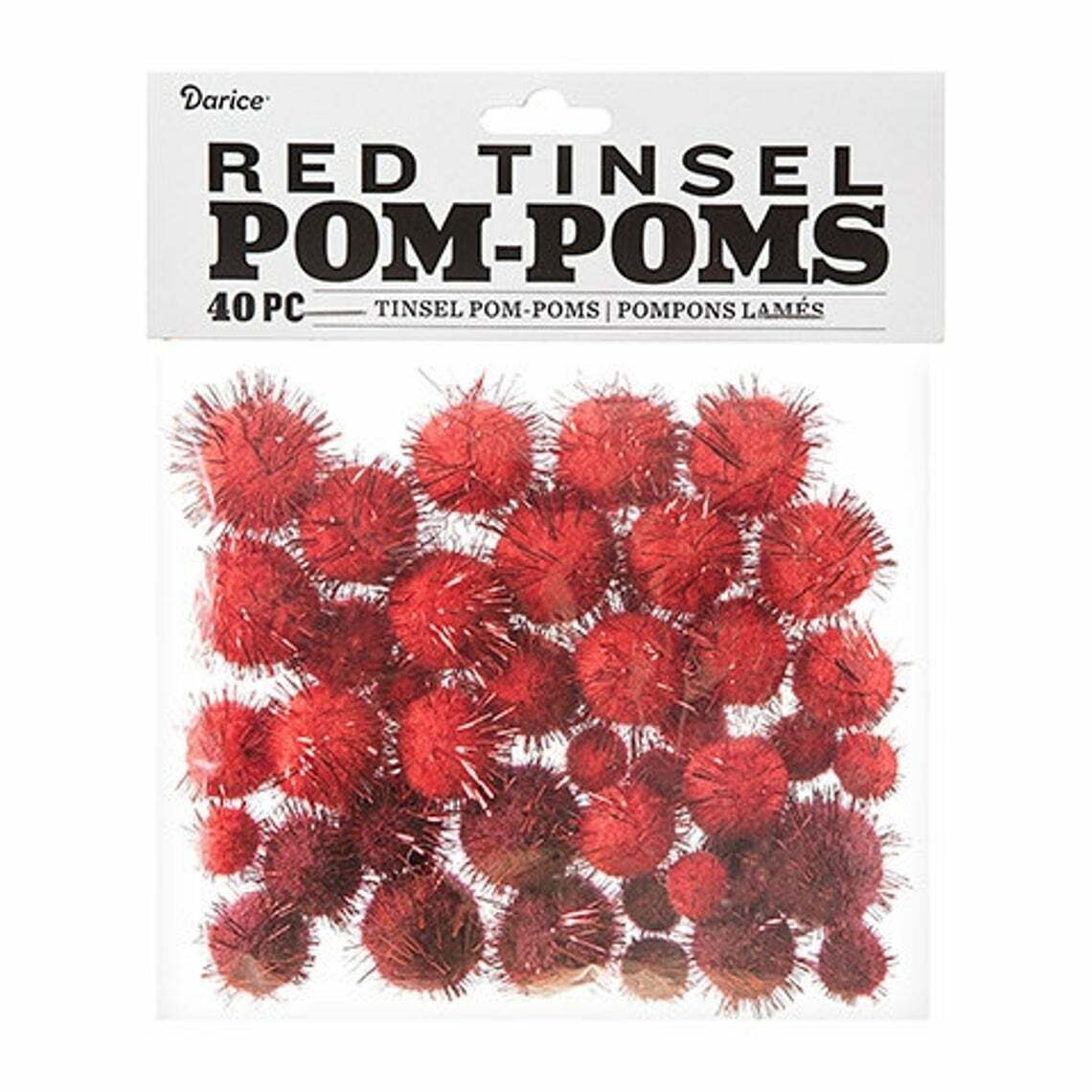 Darice Craft Supplies - Red Tinsel Pom Poms 1/2 to 1-inch 40pcs. per pack