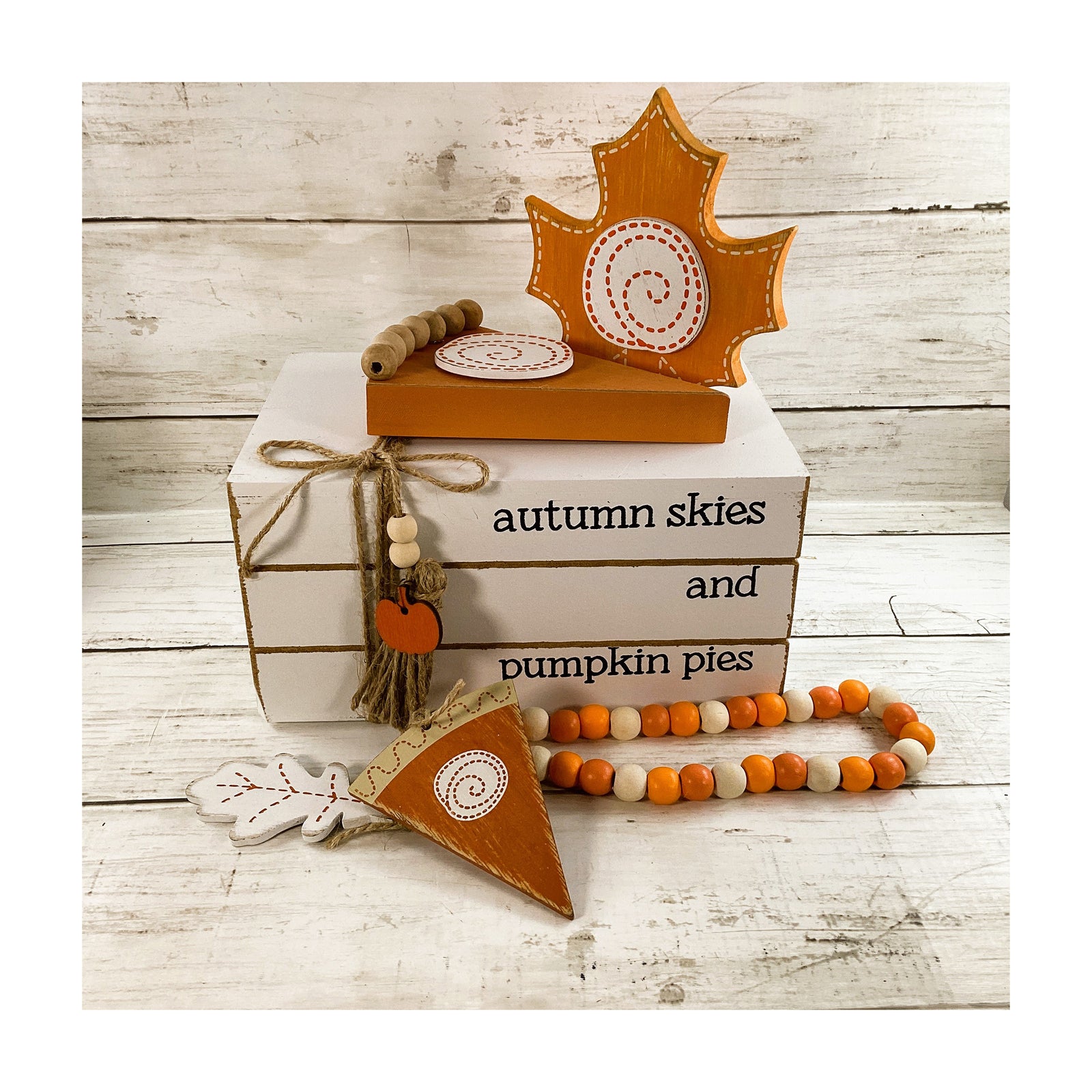 AGD Fall Decor - Autumn Skies Pumpkin Pies Stacked Book Tabletop Sitter