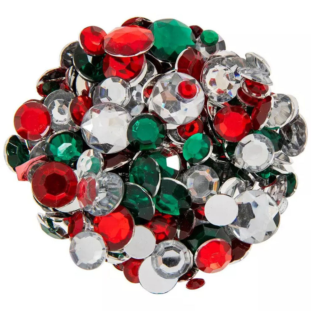 HL Christmas Craft Supply - Red Green Clear Plastic Gem Rhinestones
