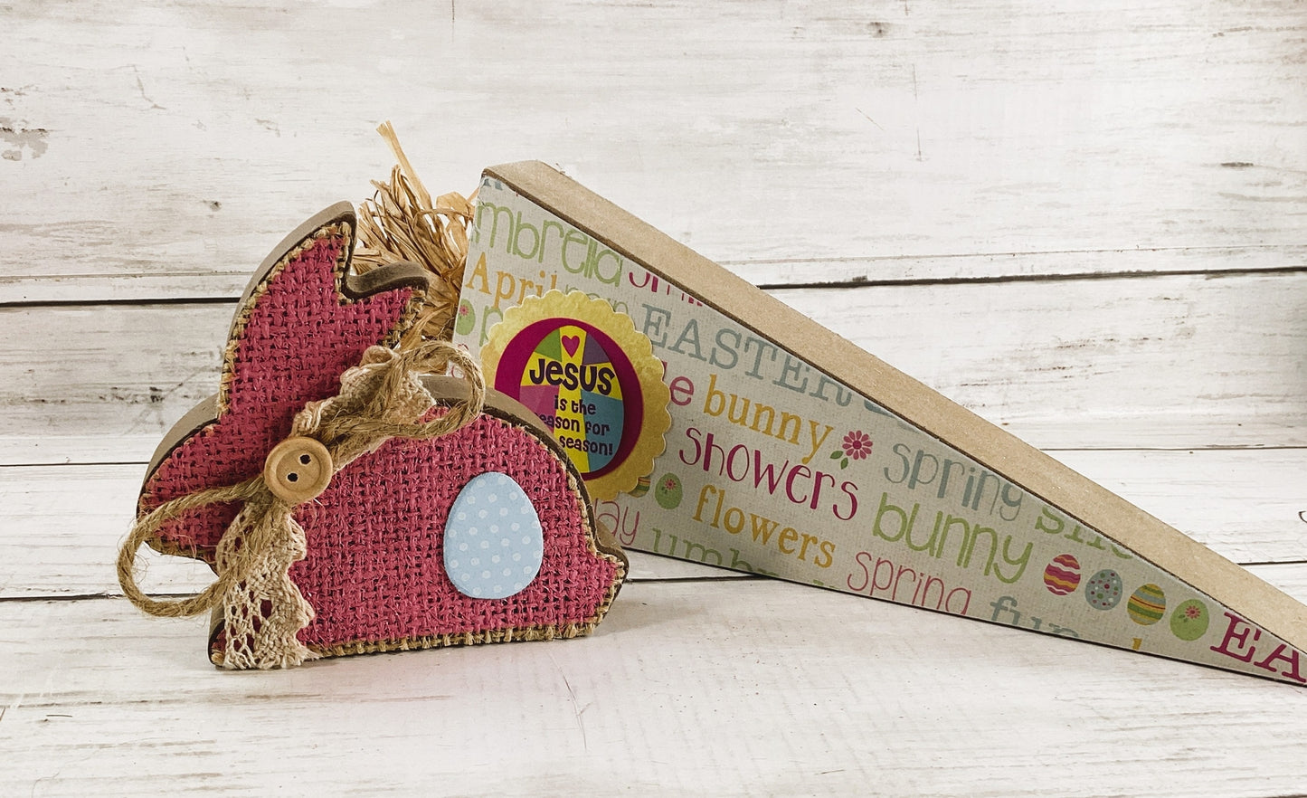 AGD Easter Decor - Jesus Reason Wood Carrot Runny Rabbit 2pc Set