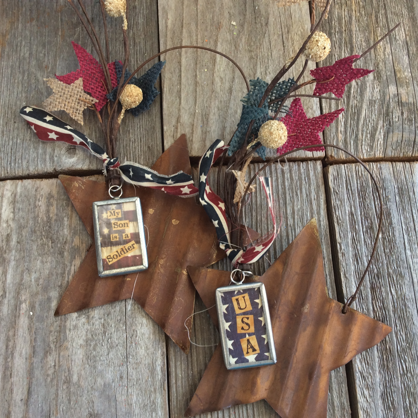 AGD Patriotic Decor - Son Soldier Rusty Star Ornament 2pc.