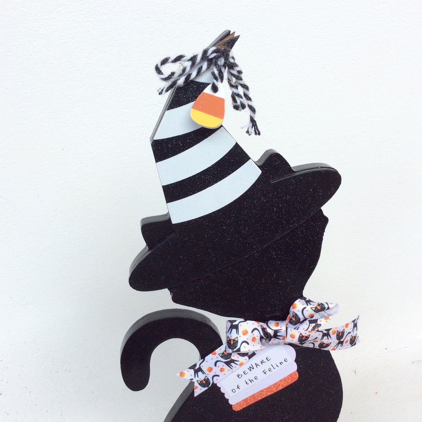 AGD Halloween Decor - Black Cat Wood Beware Feline Tabletop Display