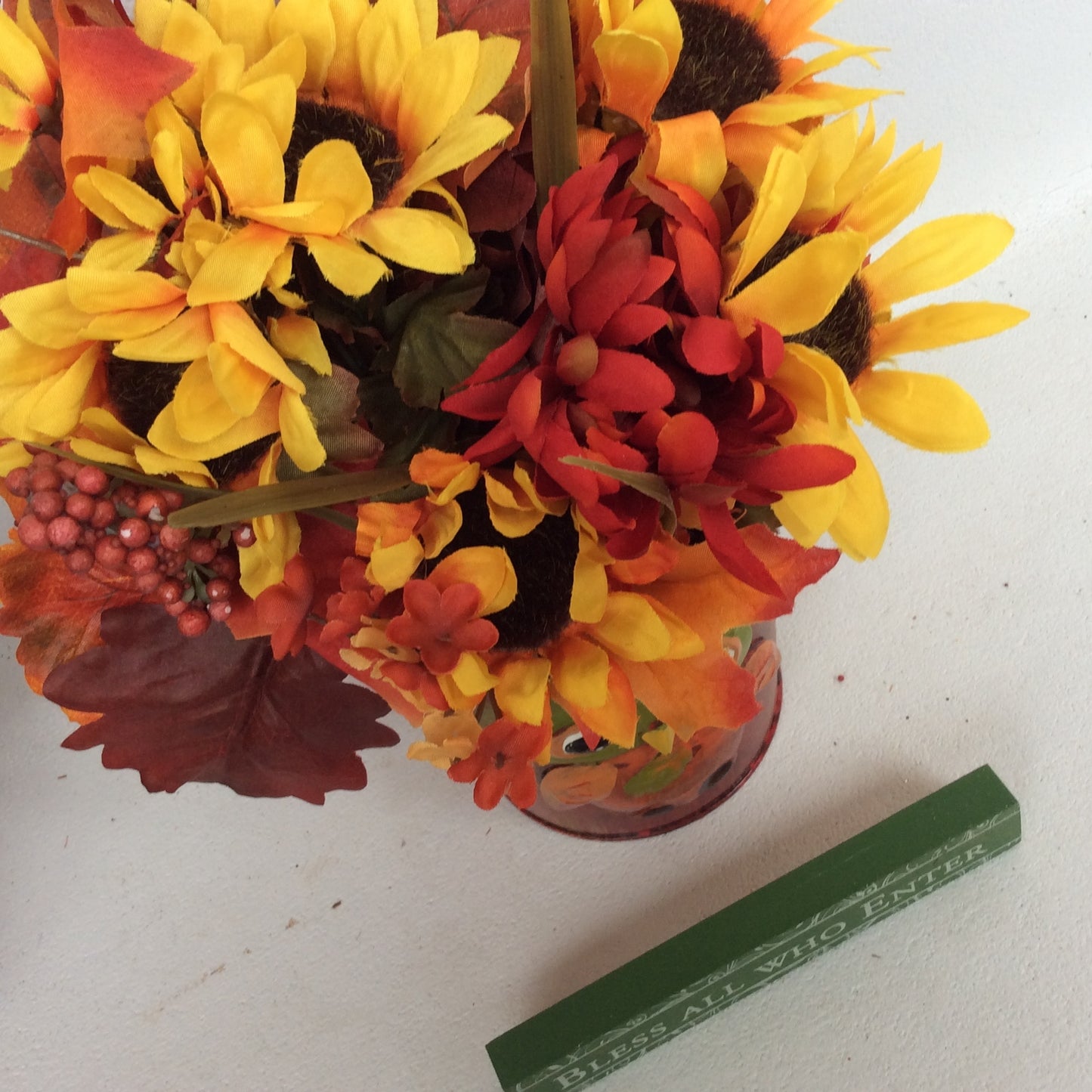 AGD Fall Decor - Owl Tin Filled Artificial Floral Display