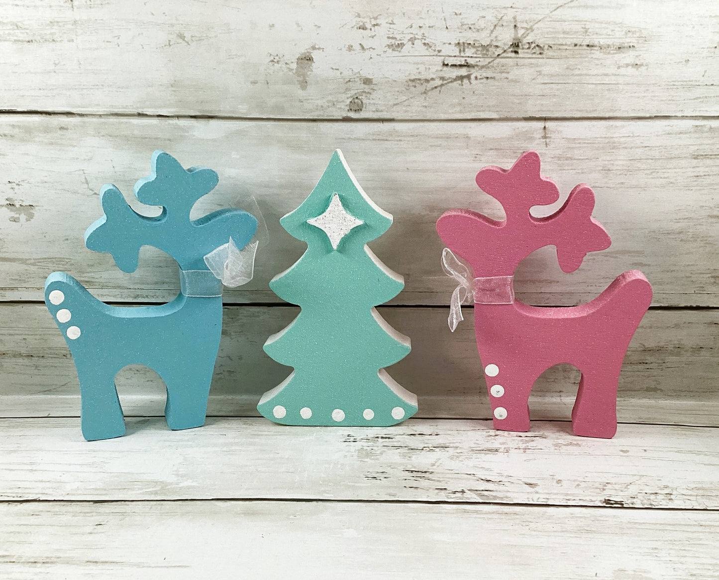 AGD Christmas Decor - Pastel Mid Century Sled Reindeer Tier Tray 4pc Set