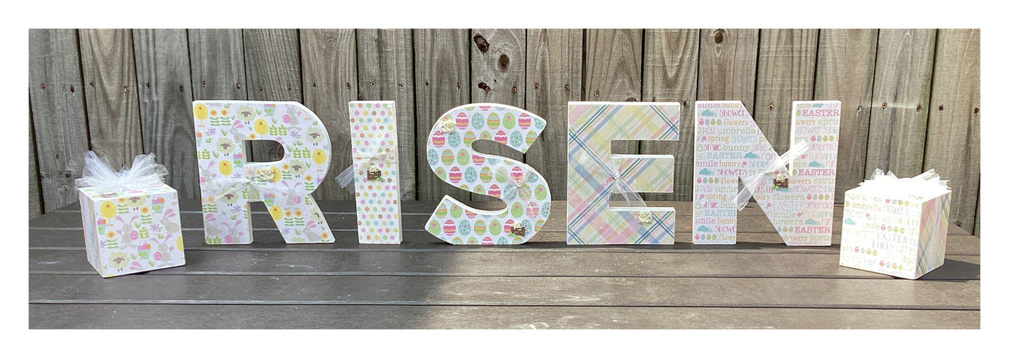 AGD Easter Decor - Chunky Wood RISEN Letter Word Tabletop Display