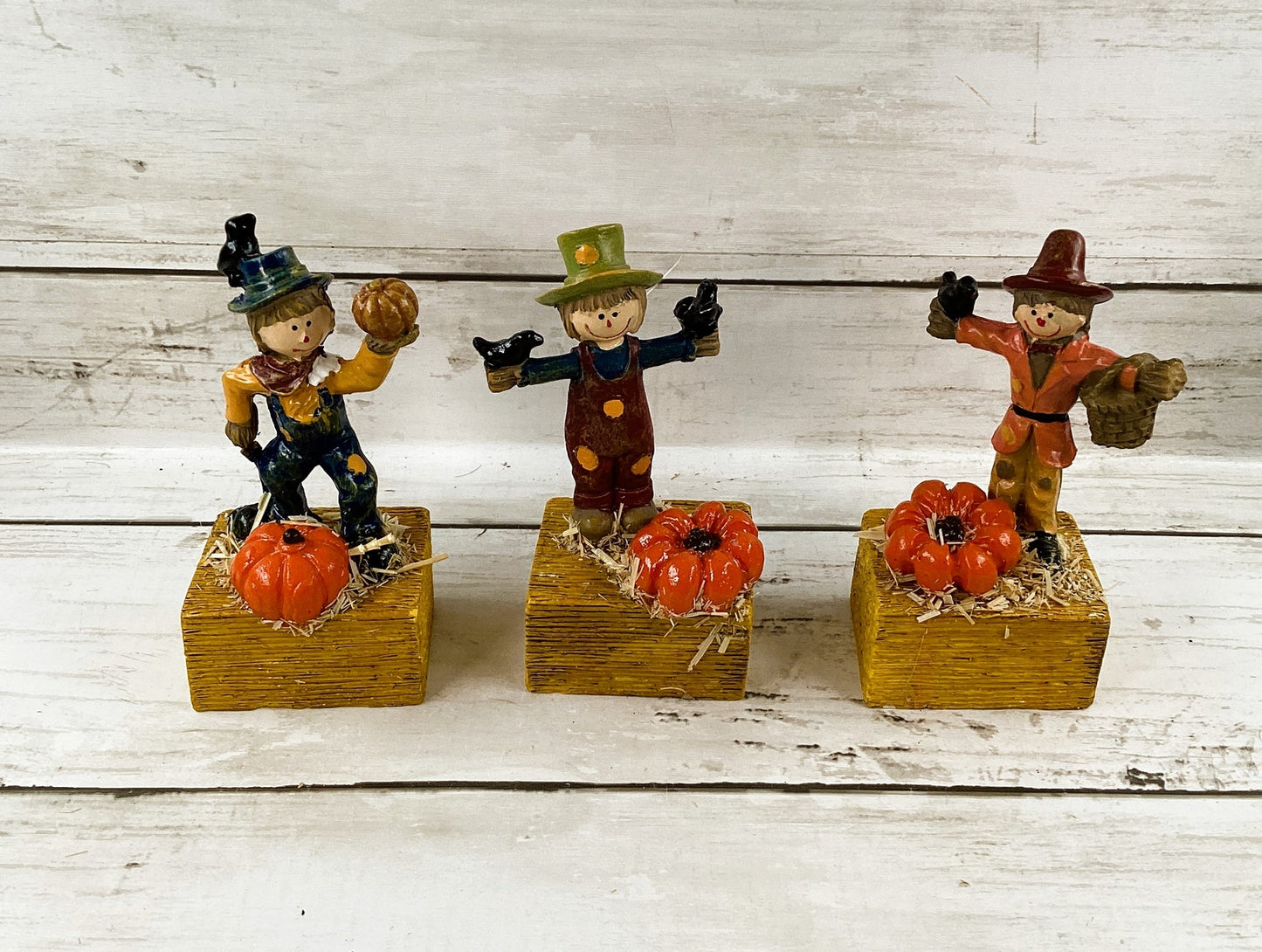AGD Fall Decor - Resin Scarecrow Pumpkin Bale of Hay Figurine Display 6pc
