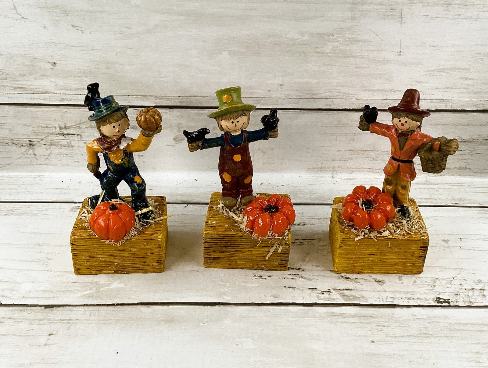 AGD Fall Decor - Resin Scarecrow Pumpkin Bale of Hay Figurine Display 6pc