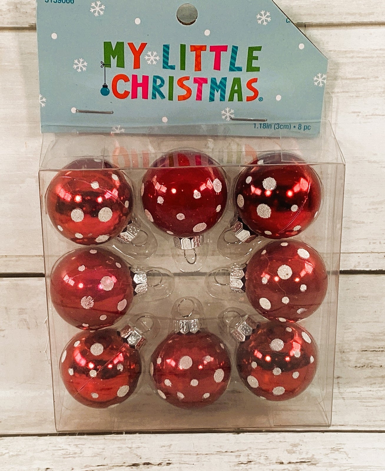 HL Christmas Decor - Miniature Tree Red White Ornaments 8pc Set