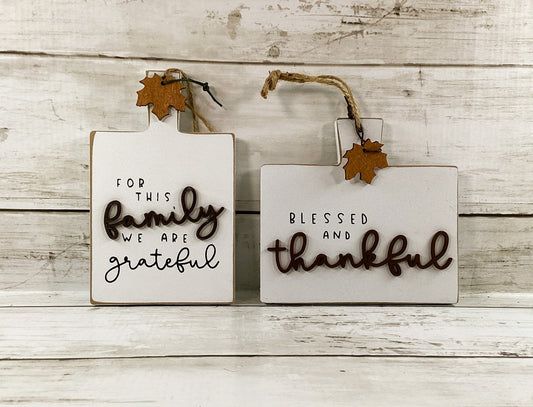 CWI Fall Decor - Thankful Grateful Family Cutting Board Ornaments 2pc Set