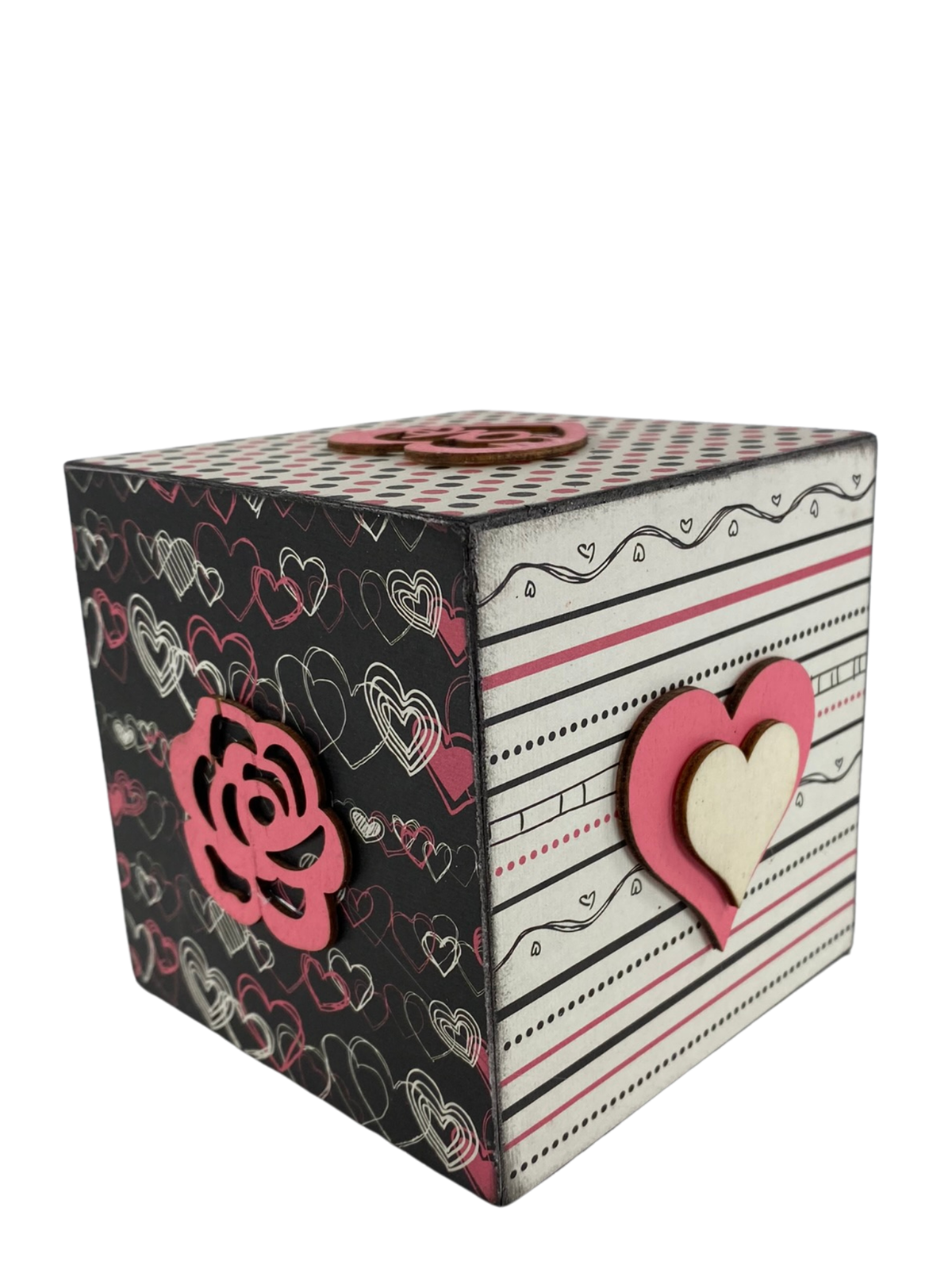 AGD Valentines Decor - Pink White Black Love Heart Icons Wood Block
